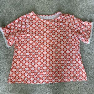 Denim & Co. printed favorite jersey elbow sleeve boatneck top with fringe